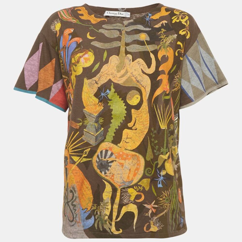 Christian Dior Brown Graphic Printed Jersey Short Sleeve T-Shirt S